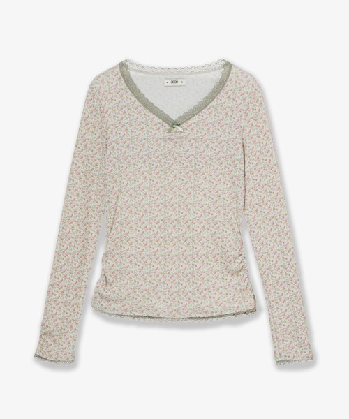 aeae(エーイーエーイー)の「FLOWER V NECK TEE(Tシャツ/カットソー・レディース・パープル/グリーン・FREE)」の1枚目の写真
