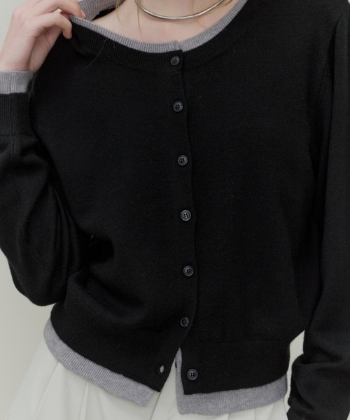 Plumel(プルメル)の「Bi-color Layered Like Knit Cardigan / バイカラーレイヤードライクニットカーディガン(ニット/セーター・レディース・ブラック/ベージュ/サックスブルー・MEDIUM)」の18枚目の写真