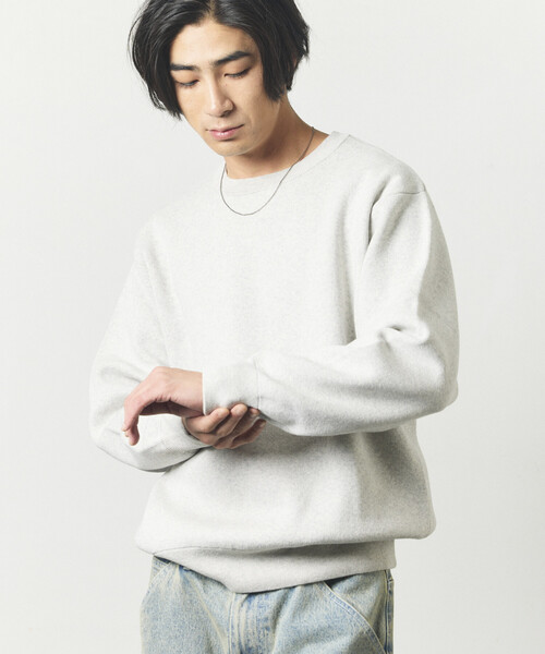 FREAK'S STORE（フリークスストア）の「ウォッシャブル スウェットライク クルーネックニット/静電気ケア（Tシャツ/カットソー・メンズ・ブラック/チャコールグレー/ブラウン/ブルーグリーン/その他13/オレンジ/オフホワイト・LARGE/MEDIUM）」の2枚目の写真