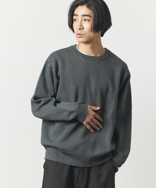 FREAK'S STORE（フリークスストア）の「ウォッシャブル スウェットライク クルーネックニット/静電気ケア（Tシャツ/カットソー・メンズ・ブラック/チャコールグレー/ブラウン/ブルーグリーン/その他13/オレンジ/オフホワイト・LARGE/MEDIUM）」の4枚目の写真