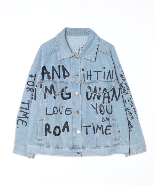 gossip!ロサンゼルス(ゴシップロサンゼルス)の「刺繍グラフィティ英字 オーバーサイズデニムジャケット レディース ビッグシルエット G ジャン ストリート Y2K(デニムジャケット・レディース・ライトブルー・FREE)」の1枚目の写真