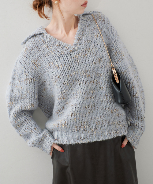 TRICOTS JEAN MARC（トリコットジーンマルク）の「TRICOTS JEAN MARC/トリコットジーンマルク SLOBE別注 MIXスキッパーニット（ニット/セーター・レディース・グリーン/サックスブルー/ブラウン・FREE）」の3枚目の写真