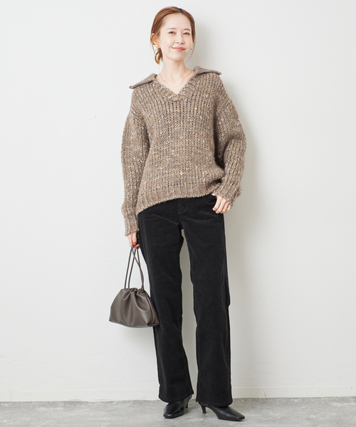 TRICOTS JEAN MARC（トリコットジーンマルク）の「TRICOTS JEAN MARC/トリコットジーンマルク SLOBE別注 MIXスキッパーニット（ニット/セーター・レディース・グリーン/サックスブルー/ブラウン・FREE）」の4枚目の写真