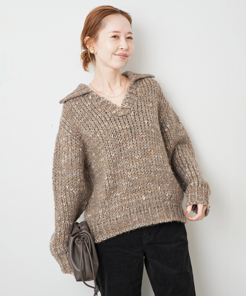TRICOTS JEAN MARC（トリコットジーンマルク）の「TRICOTS JEAN MARC/トリコットジーンマルク SLOBE別注 MIXスキッパーニット（ニット/セーター・レディース・グリーン/サックスブルー/ブラウン・FREE）」の7枚目の写真