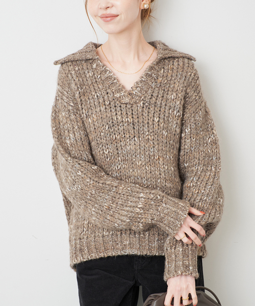 TRICOTS JEAN MARC（トリコットジーンマルク）の「TRICOTS JEAN MARC/トリコットジーンマルク SLOBE別注 MIXスキッパーニット（ニット/セーター・レディース・グリーン/サックスブルー/ブラウン・FREE）」の10枚目の写真