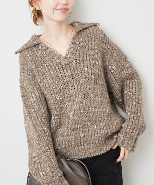 TRICOTS JEAN MARC（トリコットジーンマルク）の「TRICOTS JEAN MARC/トリコットジーンマルク SLOBE別注 MIXスキッパーニット（ニット/セーター・レディース・グリーン/サックスブルー/ブラウン・FREE）」の11枚目の写真