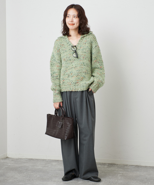 TRICOTS JEAN MARC（トリコットジーンマルク）の「TRICOTS JEAN MARC/トリコットジーンマルク SLOBE別注 MIXスキッパーニット（ニット/セーター・レディース・グリーン/サックスブルー/ブラウン・FREE）」の12枚目の写真