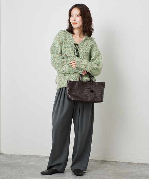 TRICOTS JEAN MARC（トリコットジーンマルク）の「TRICOTS JEAN MARC/トリコットジーンマルク SLOBE別注 MIXスキッパーニット（ニット/セーター・レディース・グリーン/サックスブルー/ブラウン・FREE）」の13枚目の写真