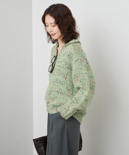TRICOTS JEAN MARC（トリコットジーンマルク）の「TRICOTS JEAN MARC/トリコットジーンマルク SLOBE別注 MIXスキッパーニット（ニット/セーター・レディース・グリーン/サックスブルー/ブラウン・FREE）」の17枚目の写真