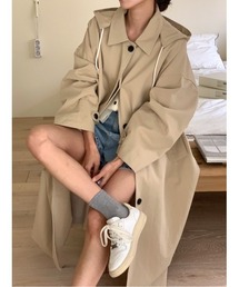 フード付きシングルブレストコート