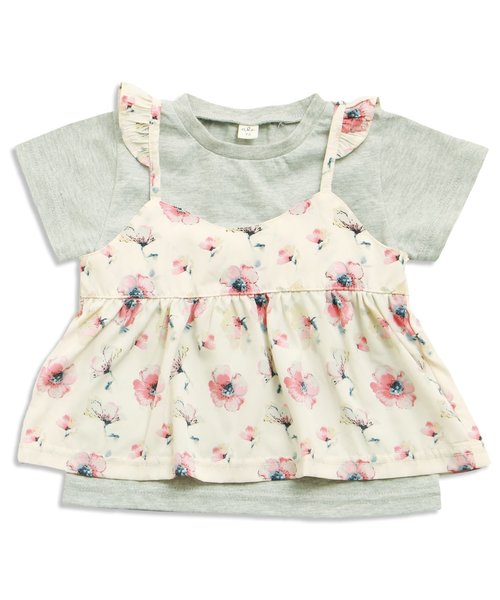 apres les cours(アプレレクール)の「花柄キャミレイヤードТシャツ 2(Tシャツ/カットソー・キッズ・オフホワイト/グレー・140/110/130/80/90/100/120)」の2枚目の写真