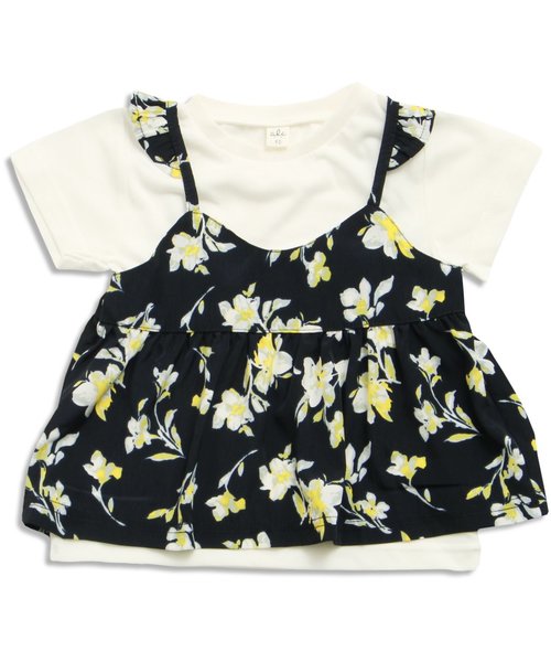 apres les cours(アプレレクール)の「花柄キャミレイヤードТシャツ 2(Tシャツ/カットソー・キッズ・オフホワイト/グレー・140/110/130/80/90/100/120)」の1枚目の写真