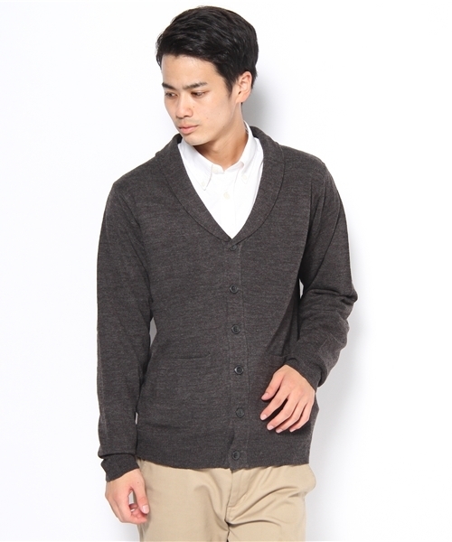 WEGO(ウィゴー)の「TOP杢ショールカーディガン(カーディガン/ボレロ・メンズ・ブラック/杢グレー/ネイビー/ワイン/オレンジ/レッド系その他/ダークグリーン/キャメル/パープル/ホワイト・MEDIUM/LARGE)」の3枚目の写真