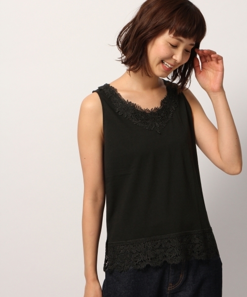フレームワーク レースタンクトップ 黒 GLOBAL WORK（グローバルワーク）の「【抗菌防臭】フロントレース