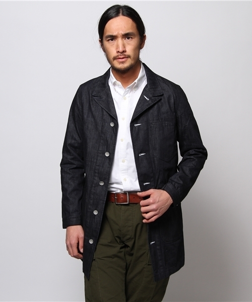 JOURNAL STANDARD（ジャーナルスタンダード）の「●デニムショップコート（ステンカラーコート・メンズ・ネイビー/アイボリー・LARGE/MEDIUM）」の2枚目の写真