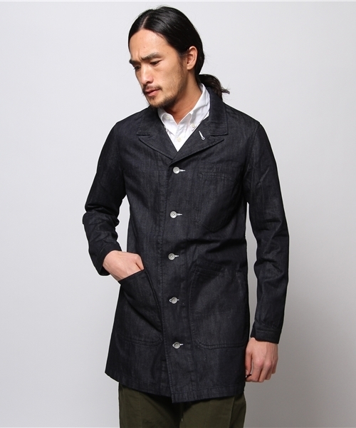 JOURNAL STANDARD（ジャーナルスタンダード）の「●デニムショップコート（ステンカラーコート・メンズ・ネイビー/アイボリー・LARGE/MEDIUM）」の3枚目の写真