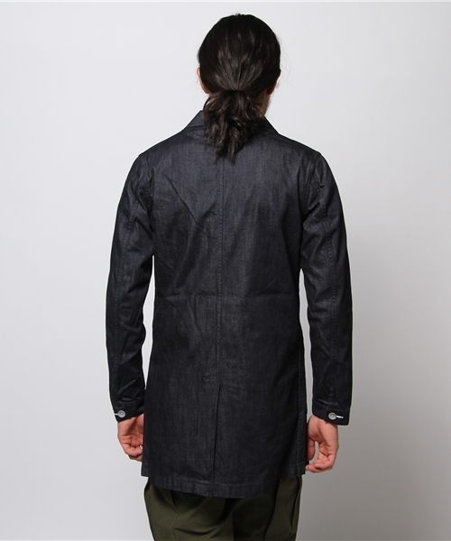 JOURNAL STANDARD（ジャーナルスタンダード）の「●デニムショップコート（ステンカラーコート・メンズ・ネイビー/アイボリー・LARGE/MEDIUM）」の5枚目の写真