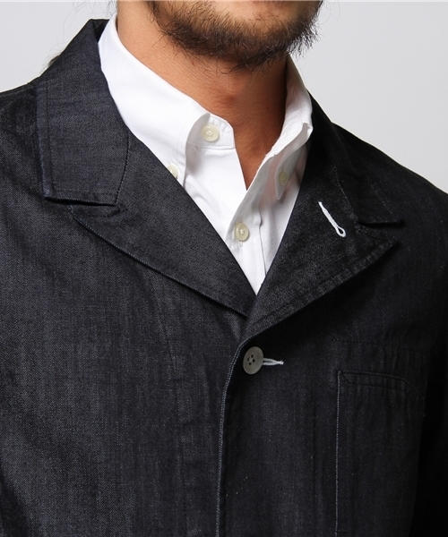 JOURNAL STANDARD（ジャーナルスタンダード）の「●デニムショップコート（ステンカラーコート・メンズ・ネイビー/アイボリー・LARGE/MEDIUM）」の6枚目の写真