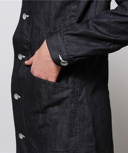 JOURNAL STANDARD（ジャーナルスタンダード）の「●デニムショップコート（ステンカラーコート・メンズ・ネイビー/アイボリー・LARGE/MEDIUM）」の7枚目の写真