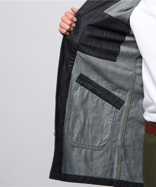 JOURNAL STANDARD（ジャーナルスタンダード）の「●デニムショップコート（ステンカラーコート・メンズ・ネイビー/アイボリー・LARGE/MEDIUM）」の9枚目の写真