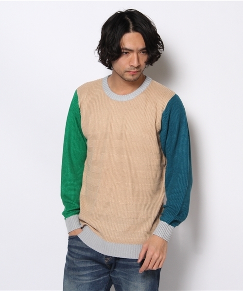 WHO'S WHO gallery（フーズフーギャラリー）の「アゼボーダープルオーバーニット（ニット/セーター・メンズ・グリーン/ブルー/オレンジ/ベージュ/マルチ/その他1・MEDIUM/LARGE）」の5枚目の写真