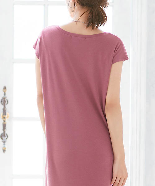 Pierrot(ピエロ)の「Iラインフレンチスリーブロングワンピース/レーヨン混 シンプル 無地 半袖ワンピース Tシャツワンピ(ワンピース・レディース・ネイビー/杢グレー/ブラック/ピンク系その他/ブルー系その他/カーキ/ブラウン系その他/ブラック系その他/ブルー系その他2/モカ/ブルー・M/L)」の20枚目の写真