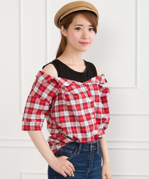 Spray スプレイ の チェック肩あきtops シャツ ブラウス Wear