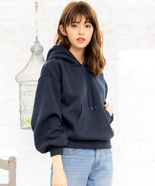 KOBE LETTUCE（コウベレタス）の「選べる2タイプ裏起毛バルーンスリーブスウェットプルオーバートップス＊レディース/トレーナー/パーカー[C3526]神戸レタス（パーカー・レディース・ブラック/パープル/ネイビー/グレー/オフホワイト/モカ/ホワイト系その他/ブラック系その他/グレー系その他/ブラウン系その他/ブルー系その他/パープル系その他/キャメル/イエロー系その他・FREE）」の10枚目の写真