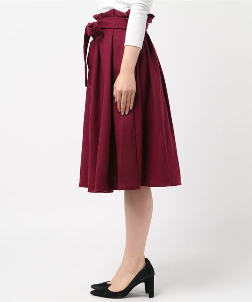 axes femme（アクシーズファム）の「ベルト付スカート（スカート・レディース・ブラック/キャメル/ワイン・MEDIUM）」の5枚目の写真