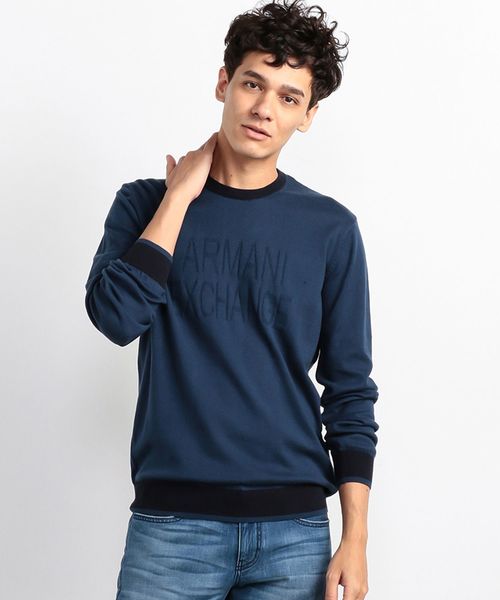 ARMANI EXCHANGE(アルマーニエクスチェンジ)の「【A|Xアルマーニ エクスチェンジ】フロントロゴ コットンニット(ニット/セーター・メンズ・ホワイト/ネイビー・LARGE/MEDIUM/SMALL/X-LARGE/X-SMALL)」の2枚目の写真