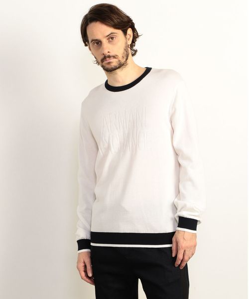 ARMANI EXCHANGE(アルマーニエクスチェンジ)の「【A|Xアルマーニ エクスチェンジ】フロントロゴ コットンニット(ニット/セーター・メンズ・ホワイト/ネイビー・LARGE/MEDIUM/SMALL/X-LARGE/X-SMALL)」の1枚目の写真