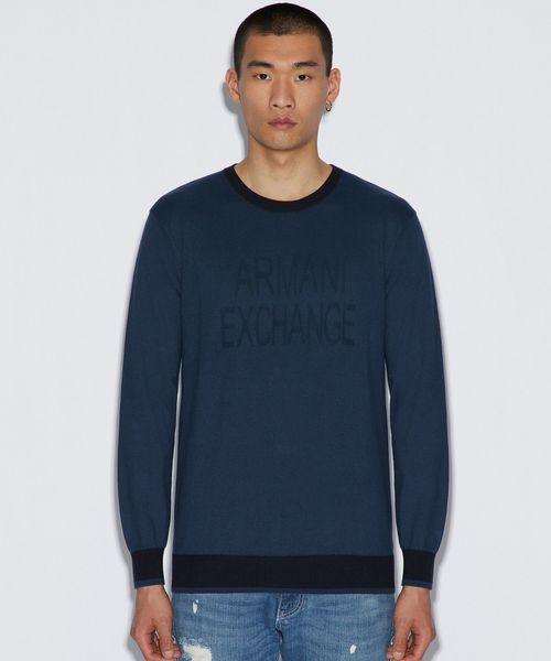 ARMANI EXCHANGE(アルマーニエクスチェンジ)の「【A|Xアルマーニ エクスチェンジ】フロントロゴ コットンニット(ニット/セーター・メンズ・ホワイト/ネイビー・LARGE/MEDIUM/SMALL/X-LARGE/X-SMALL)」の12枚目の写真