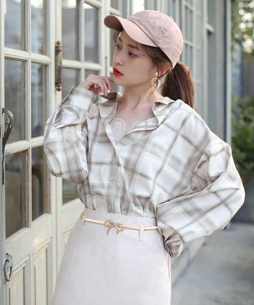 one after another NICE CLAUP（ワンアフターアナザーナイスクラップ）の「プリントビッグシルエットシャツ（シャツ/ブラウス・レディース・ホワイト系その他/ブラウン系その他/ベージュ系その他/チェック・FREE）」の4枚目の写真