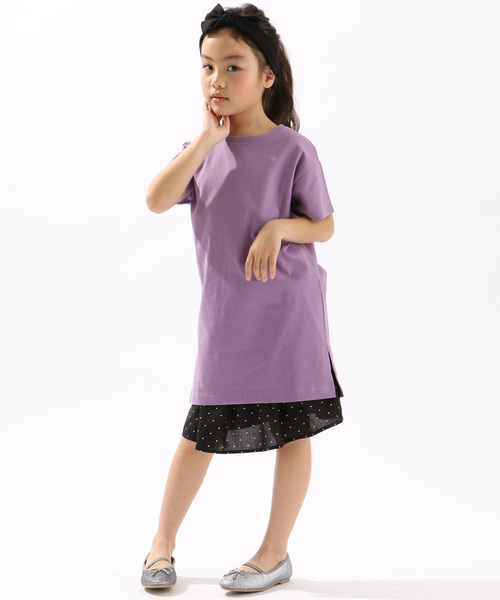 DISCOAT（ディスコート）の「【キッズ】USAコットン裾スリットワンピース（Tシャツ/カットソー・キッズ・オフホワイト/ライトベージュ/ブルー/バイオレット/ブラック・120/130/140）」の5枚目の写真