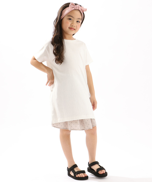 DISCOAT（ディスコート）の「【キッズ】USAコットン裾スリットワンピース（Tシャツ/カットソー・キッズ・オフホワイト/ライトベージュ/ブルー/バイオレット/ブラック・120/130/140）」の6枚目の写真