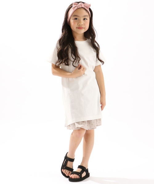DISCOAT（ディスコート）の「【キッズ】USAコットン裾スリットワンピース（Tシャツ/カットソー・キッズ・オフホワイト/ライトベージュ/ブルー/バイオレット/ブラック・120/130/140）」の9枚目の写真
