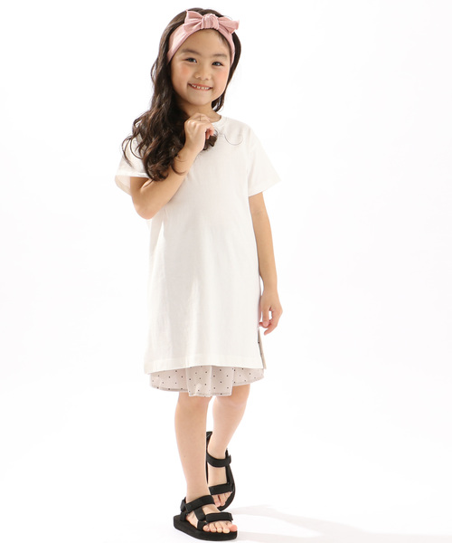 DISCOAT（ディスコート）の「【キッズ】USAコットン裾スリットワンピース（Tシャツ/カットソー・キッズ・オフホワイト/ライトベージュ/ブルー/バイオレット/ブラック・120/130/140）」の14枚目の写真