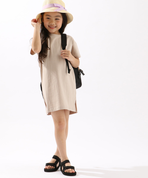 DISCOAT（ディスコート）の「【キッズ】USAコットン裾スリットワンピース（Tシャツ/カットソー・キッズ・オフホワイト/ライトベージュ/ブルー/バイオレット/ブラック・120/130/140）」の18枚目の写真