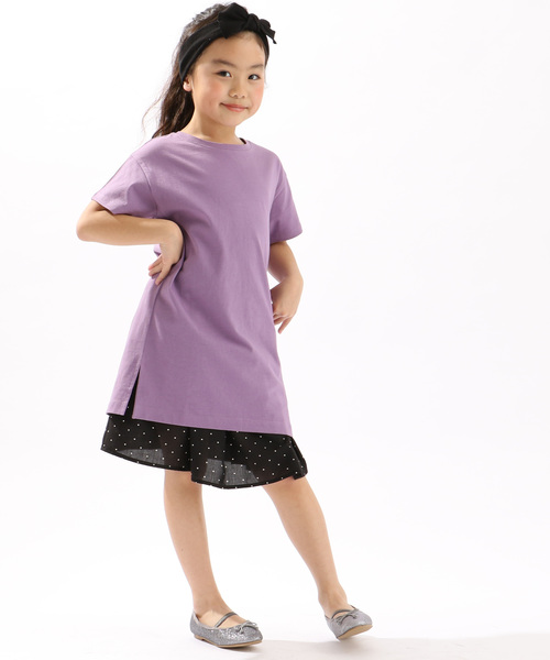 DISCOAT（ディスコート）の「【キッズ】USAコットン裾スリットワンピース（Tシャツ/カットソー・キッズ・オフホワイト/ライトベージュ/ブルー/バイオレット/ブラック・120/130/140）」の15枚目の写真