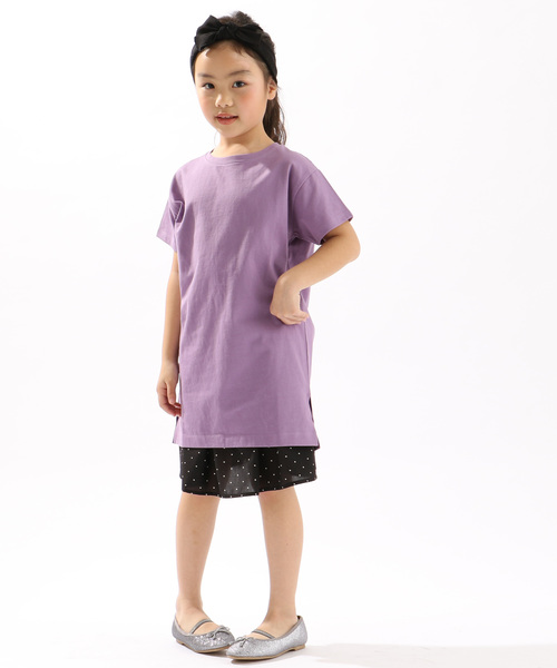 DISCOAT（ディスコート）の「【キッズ】USAコットン裾スリットワンピース（Tシャツ/カットソー・キッズ・オフホワイト/ライトベージュ/ブルー/バイオレット/ブラック・120/130/140）」の17枚目の写真