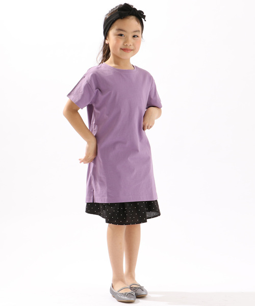 DISCOAT（ディスコート）の「【キッズ】USAコットン裾スリットワンピース（Tシャツ/カットソー・キッズ・オフホワイト/ライトベージュ/ブルー/バイオレット/ブラック・120/130/140）」の12枚目の写真