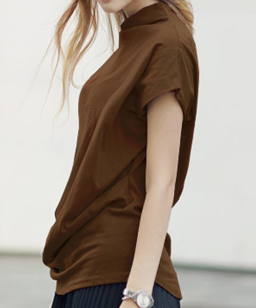 DAY CLOSET（デイ クローゼット）の「レディース シンプルハイネックカットソー（Tシャツ/カットソー・レディース・ベージュ/カーキブラウン/ワインレッド/ブラック/ホワイト/ライトベージュ/モカ・S/XL/M/L）」の4枚目の写真