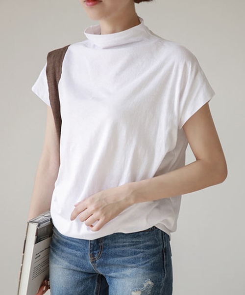 DAY CLOSET（デイ クローゼット）の「レディース シンプルハイネックカットソー（Tシャツ/カットソー・レディース・ベージュ/カーキブラウン/ワインレッド/ブラック/ホワイト/ライトベージュ/モカ・S/XL/M/L）」の8枚目の写真