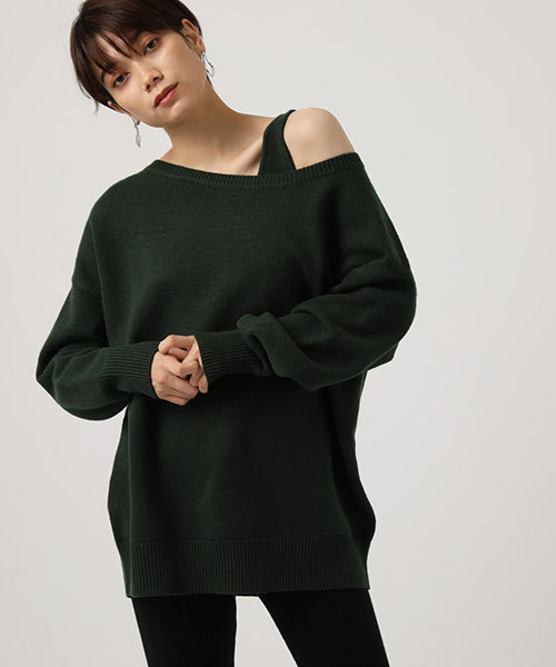 AZUL by moussy（アズールバイマウジー）の「2WAY KNIT SET TOPS/2WAYニットセットトップス（ニット/セーター・レディース・ベージュ/ダークグリーン/ブラック/オフホワイト・MEDIUM/SMALL）」の20枚目の写真