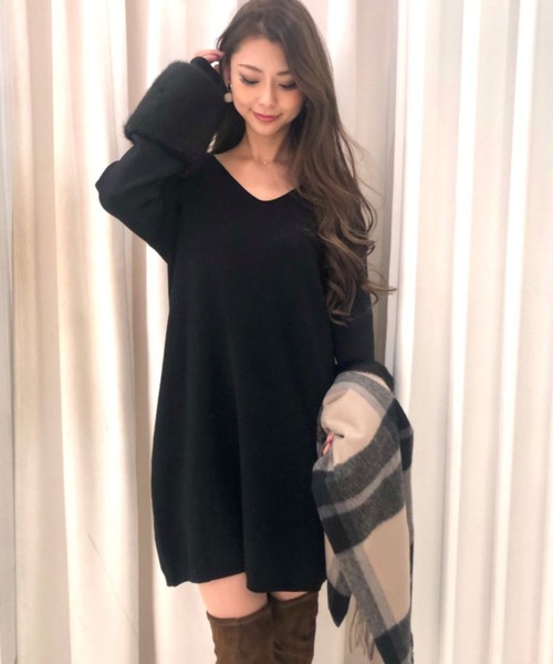 セール 袖ファー付ニットワンピース ワンピース Cecil Mcbee