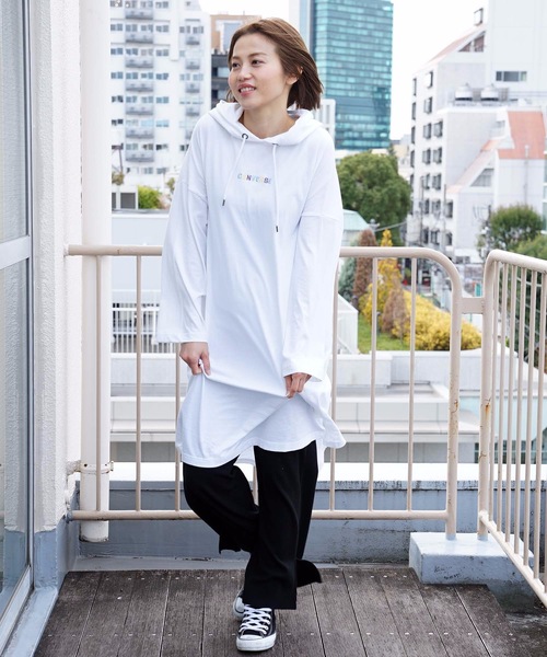 Converse コンバース カラフル刺繍ブランドロゴ８分袖ワンピース