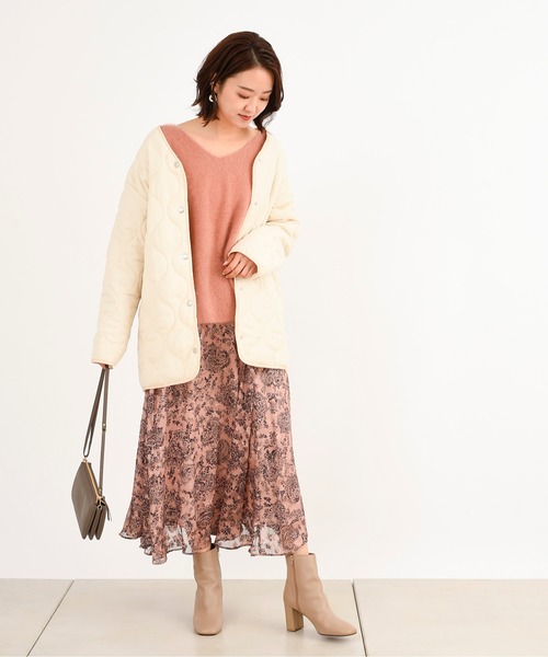 DouDou(ドゥドゥ)の「ジャガード花柄プリントスカート(スカート・レディース・ホワイト/ピンク・38/36)」の7枚目の写真