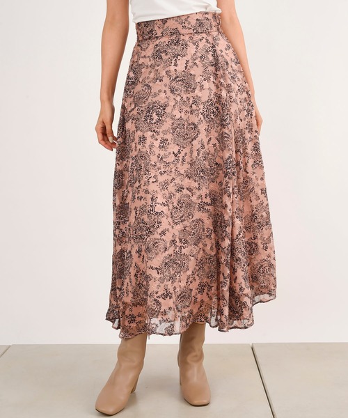 DouDou(ドゥドゥ)の「ジャガード花柄プリントスカート(スカート・レディース・ホワイト/ピンク・38/36)」の5枚目の写真