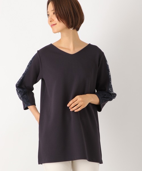 LEPSIM(レプシィム)の「レースキリカエチュニック 871871(Tシャツ/カットソー・レディース・ネイビー/グリーン/グレイッシュベージュ・MEDIUM/LARGE)」の3枚目の写真