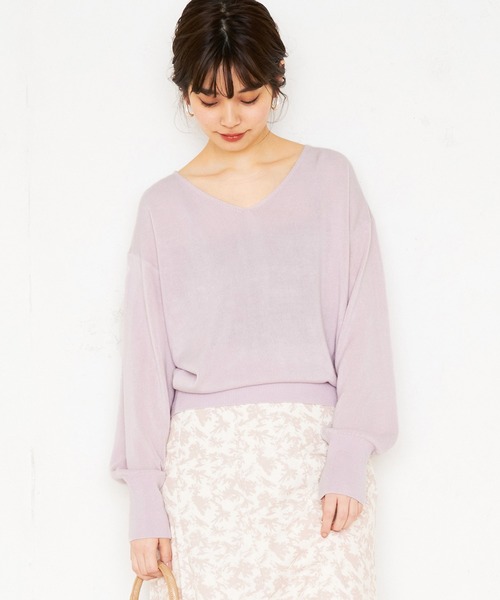 natural couture(ナチュラルクチュール)の「カシミアタッチVネックプルオーバー(ニット/セーター・レディース・サックスブルー/イエロー/ピンク/ミント/アイボリー/ネイビー・FREE)」の6枚目の写真